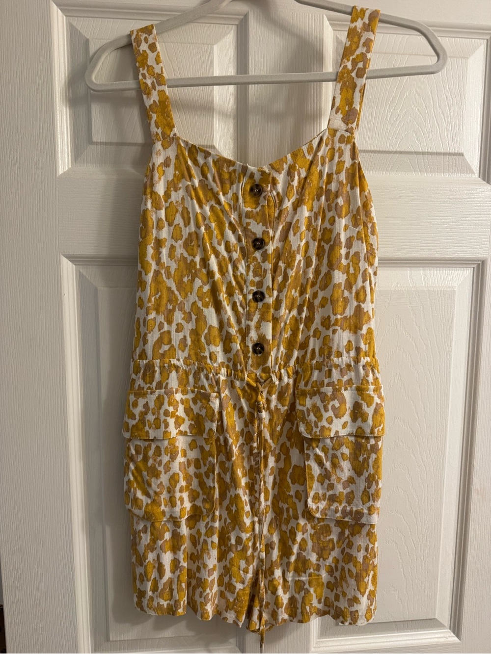 Yellow Leopard-Print Button-Front Romper